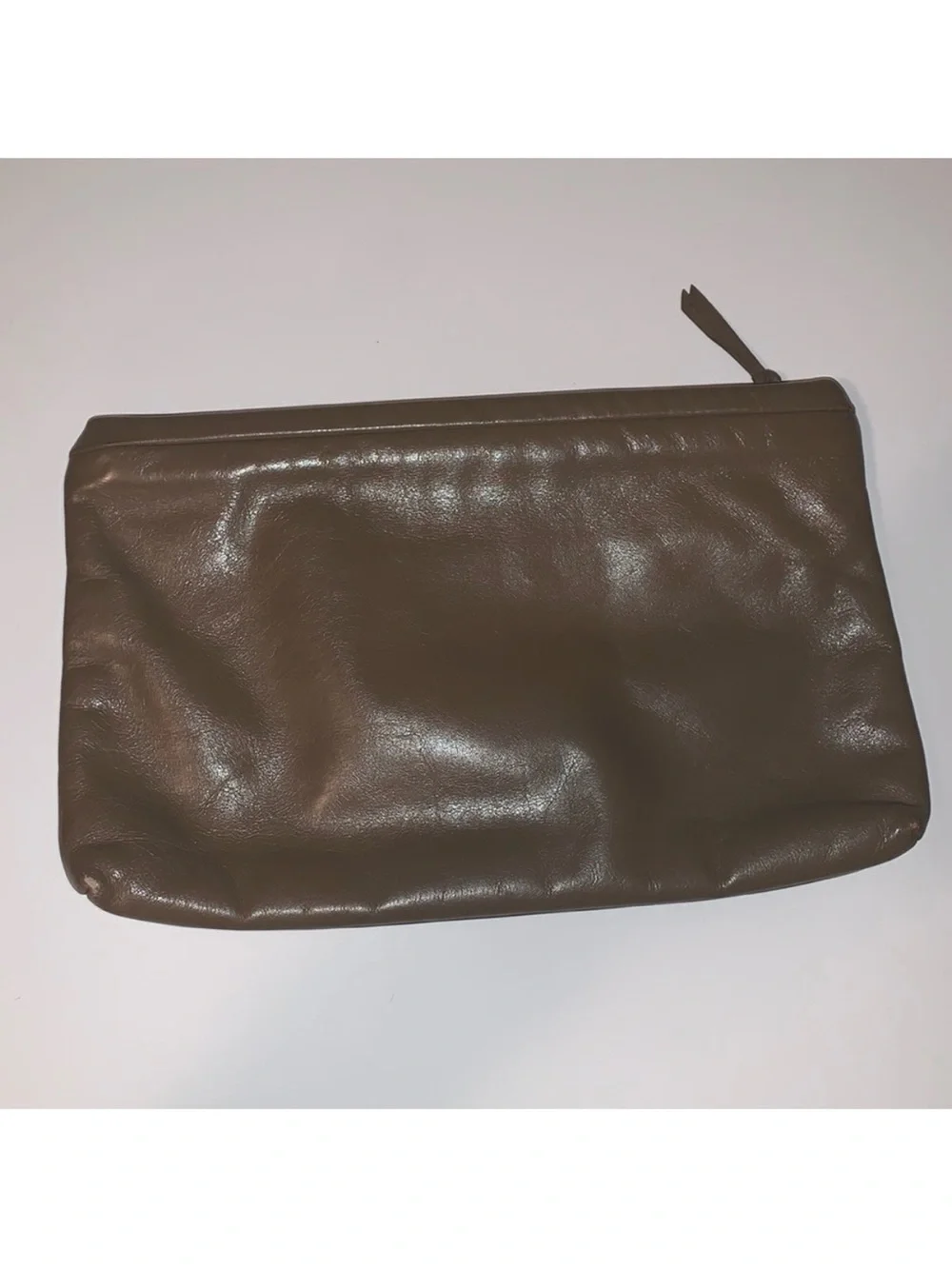 Vintage 90s Anne Klein Soft Leather Zip Clutch / Pouch - Brown Taupe